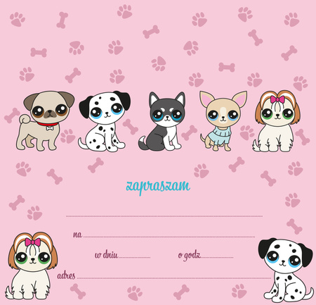 Zaproszenie Pieski komplet 5 sztuk