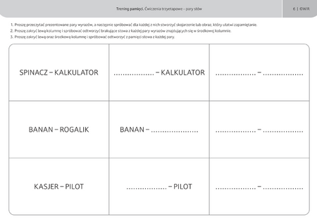 Trening pamięci ćwiczenia trzyetapowe pary słów