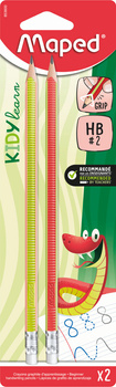 Ołówek z gumką Kidy Learn Grip antypoślizgowy HB blister 2 szt.