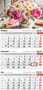 Kalendarz 2026 trójdzielny ekonomiczny z magnesem Bukiet KTM VM15