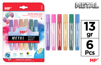 Klej MP brokatowy metalizowany w płynie blister 6 kolorów