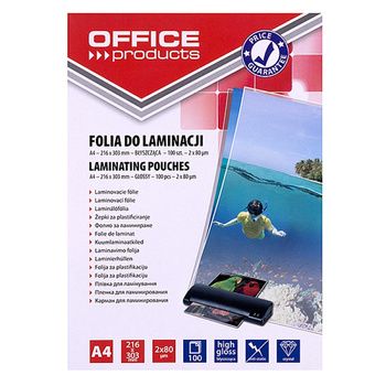 Folia do laminowania A4 Office Products 2x80mikr błyszcząca 100szt. transparentna