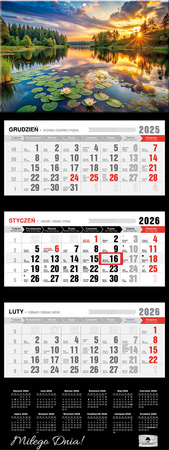 Kalendarz 2026 trójdzielny premium z wypukłą główką Mazury KT2 V93