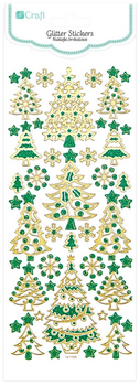 Naklejki brokatowe Choinki Gold & Green 44szt.