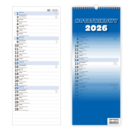 Kalendarz 2026 ścienny Slim Notatnikowy