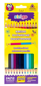 Kredki ołówkowe trójkątne dwukolorowe Strigo 24 kolorów/12 sztuk