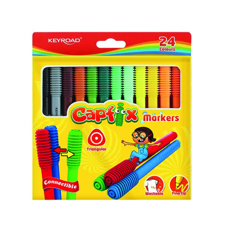 Flamastry trójkątne KEYROAD zmywalne 24 kolory