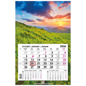 Kalendarz 2026 jednodzielny płaski Bieszczady