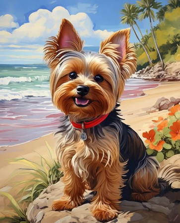 Diamentowa Mozaika Pies York na plaży NO-2003037