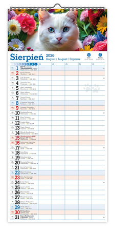 Kalendarz 2026 ścienny paskowy szeroki Koty Kotki Koteczki KPS V6