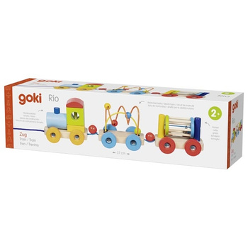 Pociąg Rio z klockami labiryntem koralikowym i grzechotką Goki