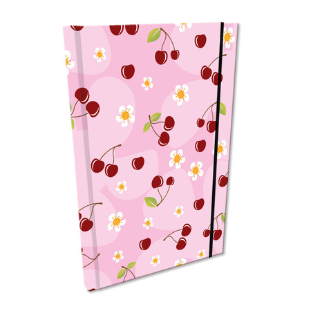 Notes A5 kratka z gumką Soft Touch Wisienki w różu