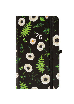 Kalendarz 2026 kieszonkowy tygodniowy Kwiaty na czarnym tle