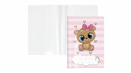 Okładka na książeczkę zdrowia dziecka z nadrukiem pluszak serca