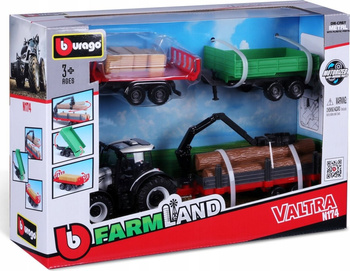 BBURAGO MODEL TRACTOR GIFT SET VALTRA N174 + 3 TRAILERS 10CM
