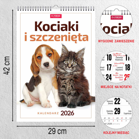 Kalendarz 2026 Kociaki i Szczeniaki A3 ścienny
