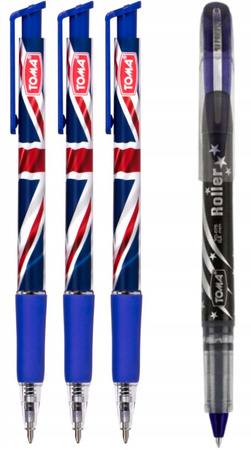 Długopis automatyczny Great Britain Medium niebieski 3 szt. + pióro kulkowe niebieskie