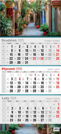 Kalendarz 2026 trójdzielny płaski KTT 1szt.mix