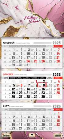 Kalendarz 2026 trójdzielny Glamour Pink KT1–V.79