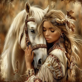 Diamentowa Mozaika Kobieta Indianka z koniem NO-2003075