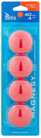 Magnesy do tablic Tetis czerwone gładkie 40mm/4