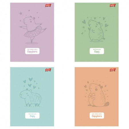 Paczka Zeszyt A5 32k.linia dwukolorowa pastel Capybara mix pakiet 15 sztuk