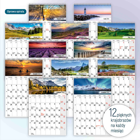 Kalendarz 2026 biurkowy A5 miesięczny pejzaże