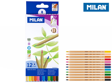 Kredki ołówkowe sześciokątne gruby grafit Milan 12 kolorów