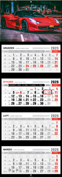 Kalendarz 2026 czterodzielny premium z wypukłą główką Lux Car KT4 V30
