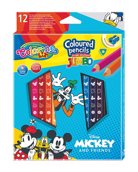 Kredki ołówkowe trójkątne jumbo Mickey Colorino Kids 13 kolorów 12 sztuk z temperówką