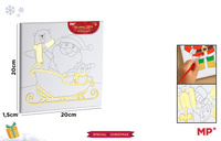 Płótno do malowania ze świątecznym motywem i złotymi elementami Mikołaj i sanie 20x20