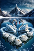 Diamentowa Mozaika Łabędzie zakochane i białe kwiaty NO-2000168