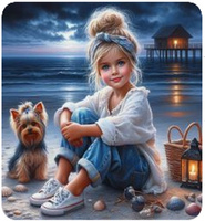 Diamentowa Mozaika Dziewczynka z pieskiem na wybrzeżu NO-2001529