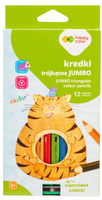 Kredki drewniane Jumbo trójkątne 12 kolorów + temperówka Happy Color