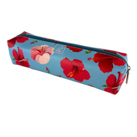 Piórnik szkolny młodzieżowy prostokąt kostka Hibiskusy W Jeansie