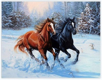 Diamentowa mozaika konie w śniegu NO-1008676