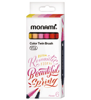 Dwustronne pisaki z końcówkami pędzelkowymi Color Twin Brush Flowers 6 kolorów