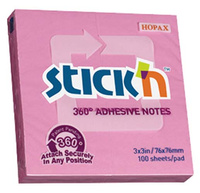 Notes samoprzylepny 76x76mm 360 stopni różowy 100 kartek