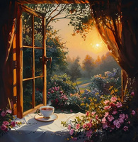 Diamentowa Mozaika Herbata przy oknie z widokiem na sad NO-2001751