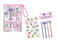 Długopisy żelowe z naklejkami w saszetce Zwierzątka