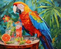 Diamentowa Mozaika Papuga na stole z napojami NO-2001366