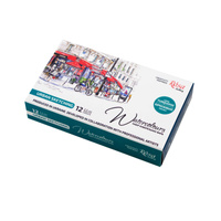 Farby akwarelowe w kostkach Urban Sketching w metalowej kasetce 12 kolorów