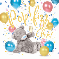 Karnet holograficzny 3D Miś z kieliszkiem szampana 152x152