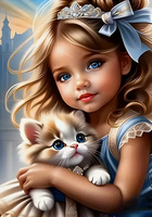 Diamentowa Mozaika Dziewczynka z kokardą i kotkiem NO-2001402